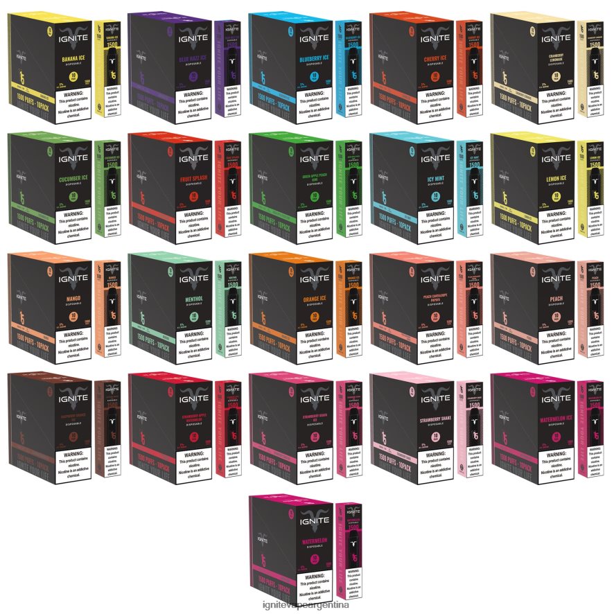 Ignite Vape Argentina - 8NZ28T11 IGNITE V15 paquete de 10 bolígrafos vaporizadores hielo de plátano