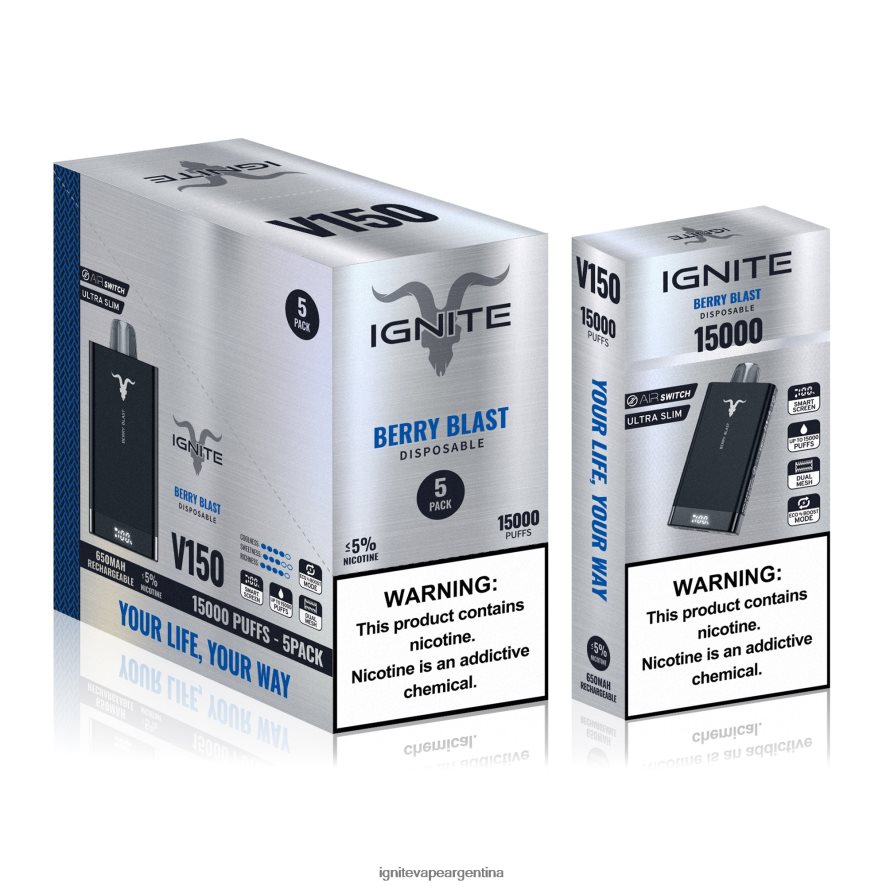 Ignite Vape Argentina - 8NZ28T91 IGNITE V150 paquete de 5 bolígrafos vaporizadores sandía manzana fresa
