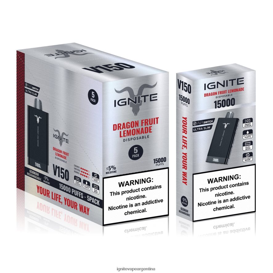 Ignite Vape Sabores - 8NZ28T84 IGNITE V150 paquete de 5 bolígrafos vaporizadores limonada de fruta del dragón