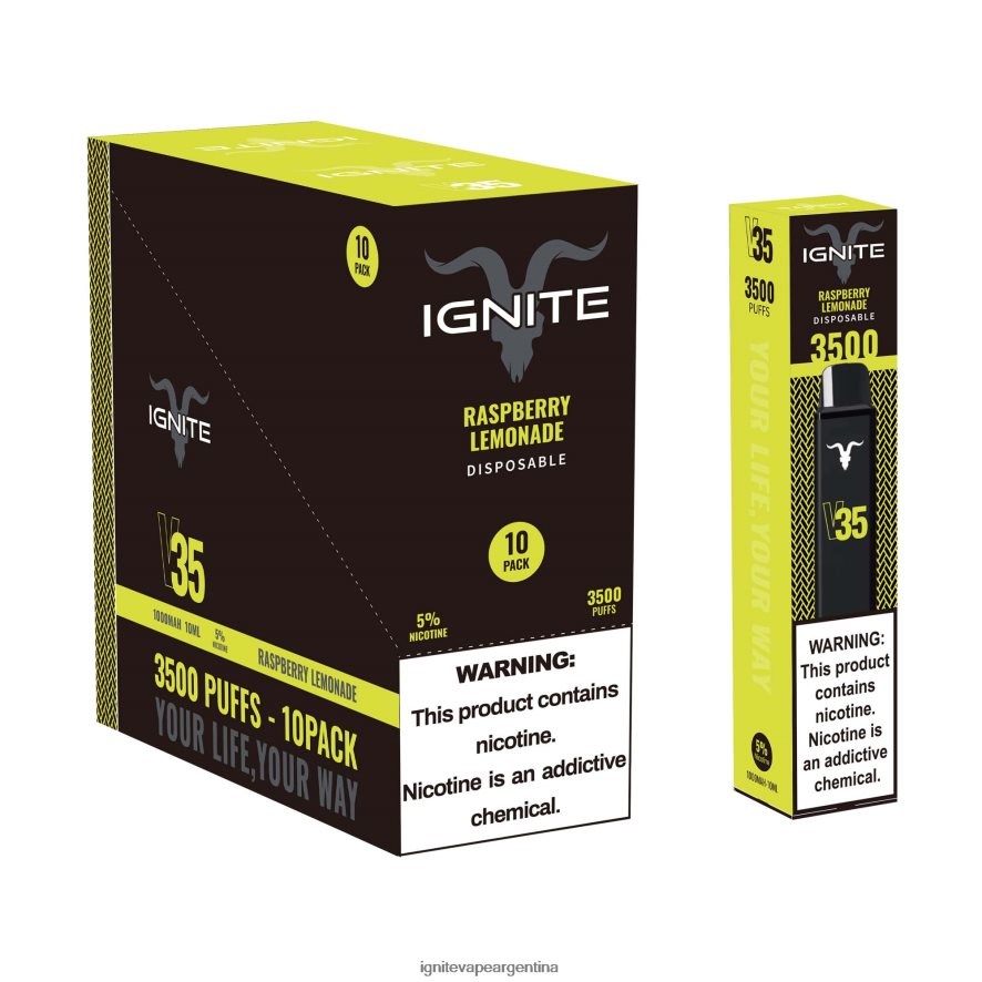 Ignite Pod Sabores Pod - 8NZ28T125 IGNITE V35 paquete de 10 bolígrafos vaporizadores limonada de frambuesa