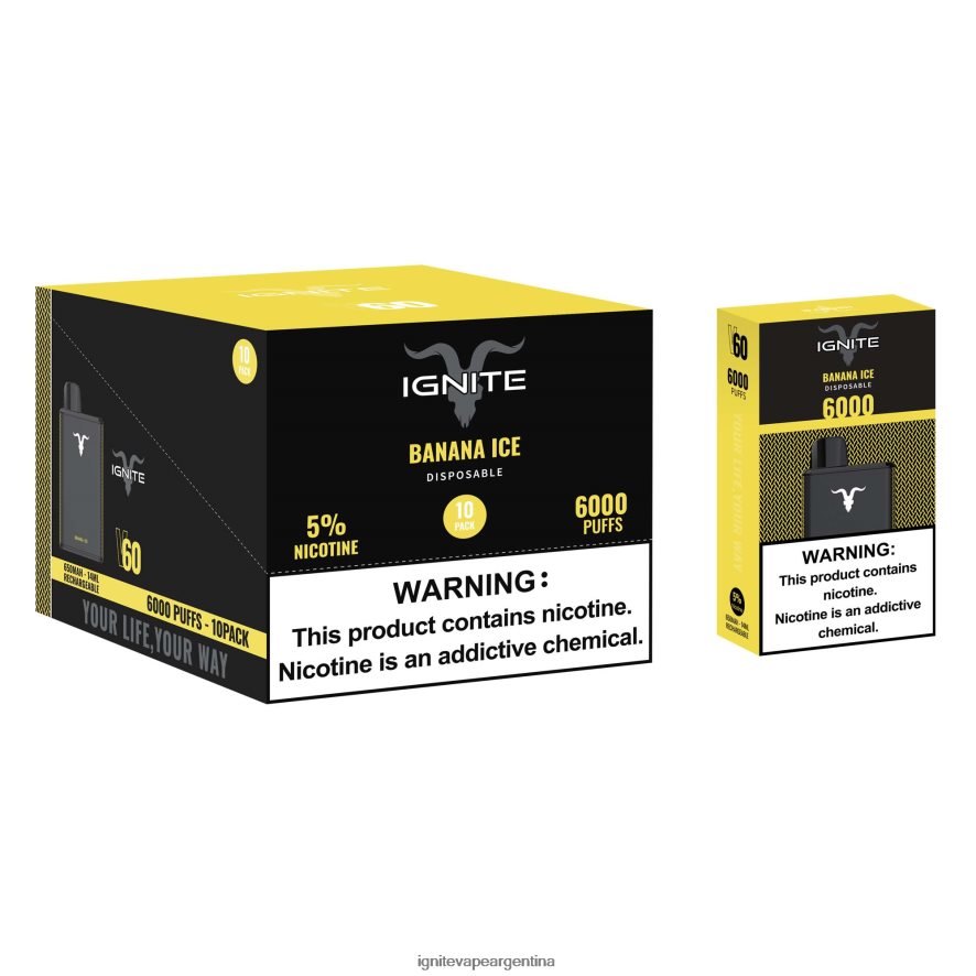 Ignite Vape Argentina - 8NZ28T1 IGNITE V60 paquete de 10 bolígrafos vaporizadores hielo de plátano