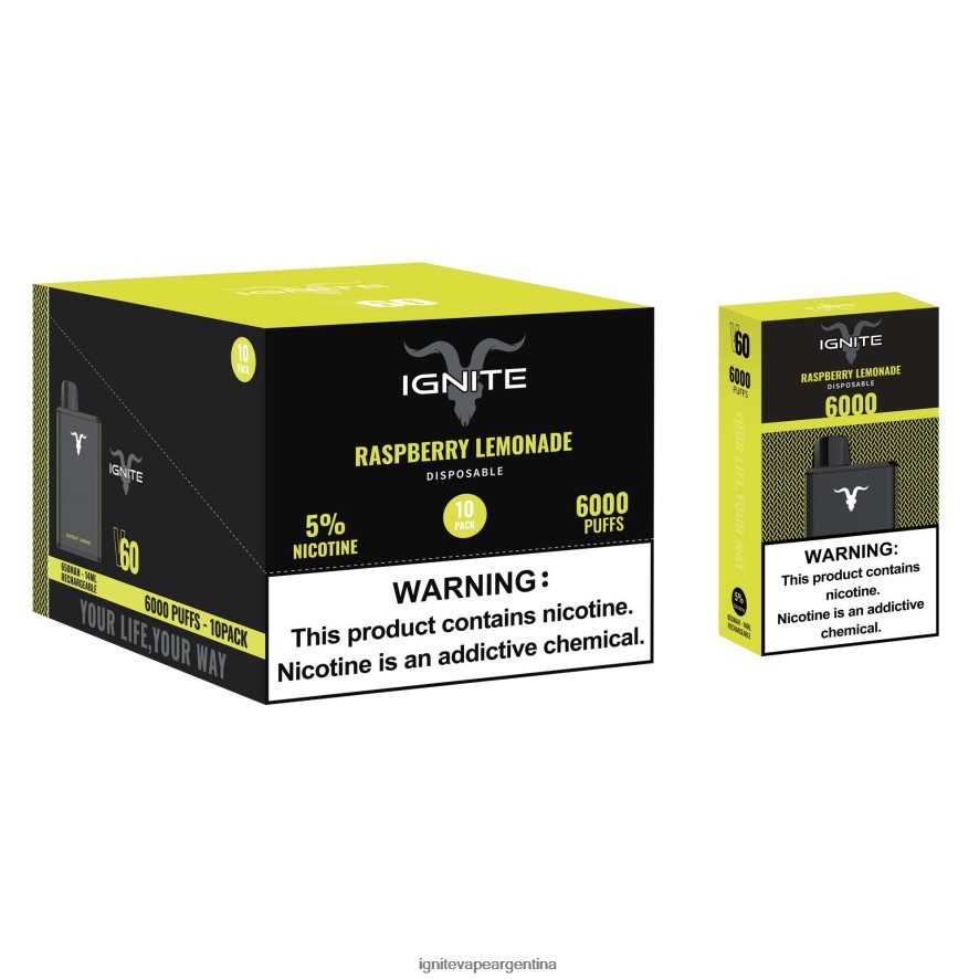 Ignite Vape Buenos Aires - 8NZ28T23 IGNITE V60 paquete de 10 bolígrafos vaporizadores limonada de frambuesa
