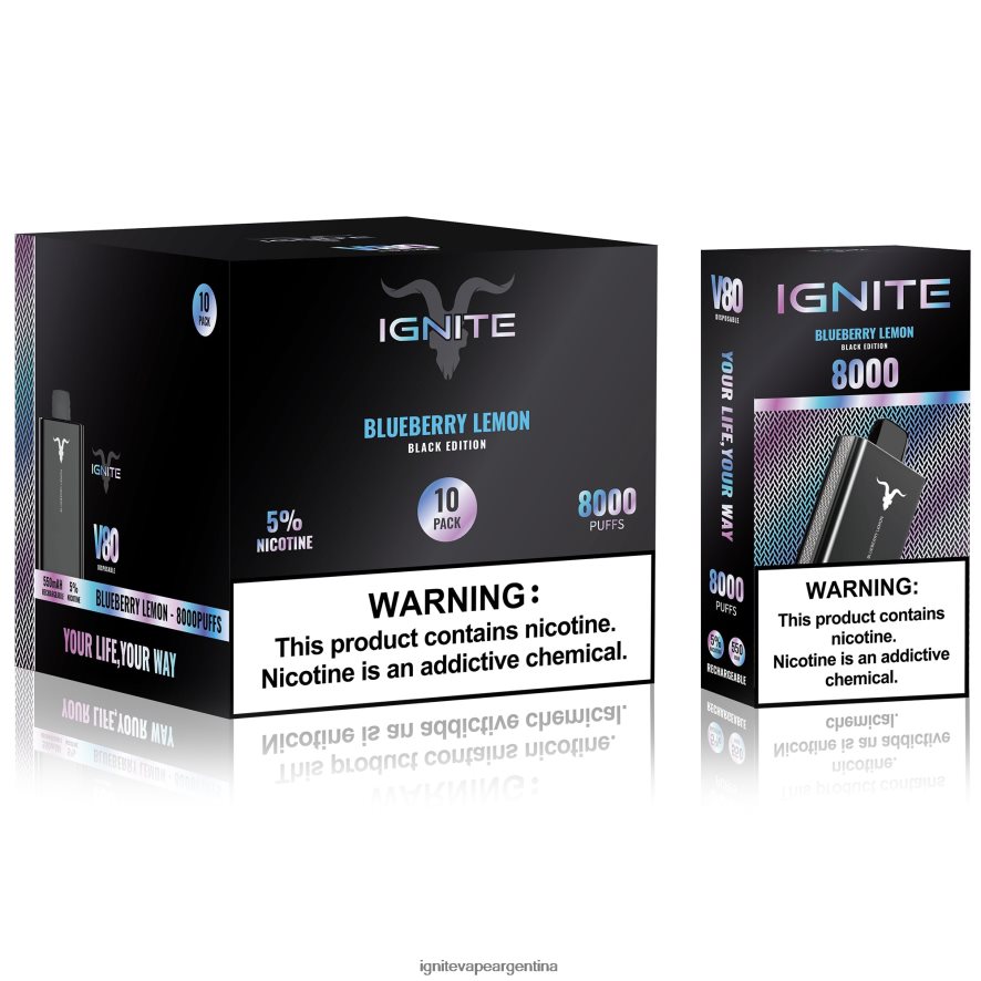 Ignite Pod Sabores Pod - 8NZ28T55 IGNITE V80 paquete de 10 bolígrafos vaporizadores arándano limón